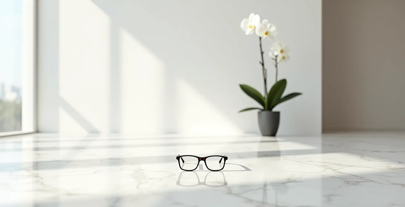Lunettes Cartier dans un environnement minimaliste luxueux