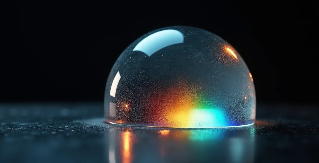 Rayons de lumière traversant un verre optique créant un spectre lumineux