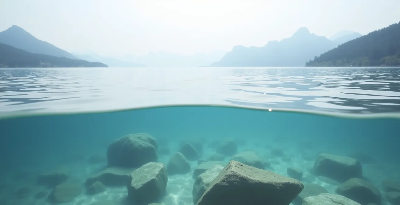 Vue à travers des verres polarisés montrant l'élimination des reflets sur l'eau